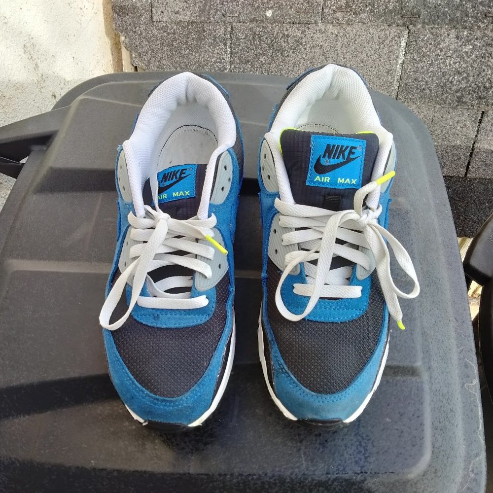 Nike Air Max 90 Black Atlantic Blue White Men’s Sz Size 9 DM0029-001 Used +READ+